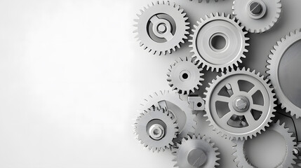 Interconnected metallic gears on a light background