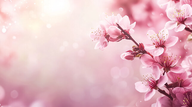 An artistic spring border background featuring pink blossoms.