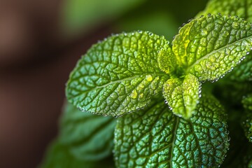 Close-up of Fresh Mint Leaves: Vibrant Green Herb with Textured Leaf Patterns for Culinary or Gardening Use