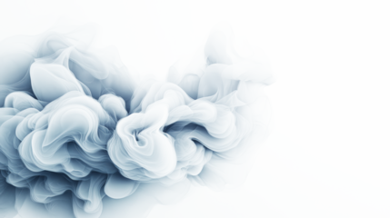 A swirling cloud of wispy, translucent gray smoke against a light background, creating an abstract and ethereal visual effect.