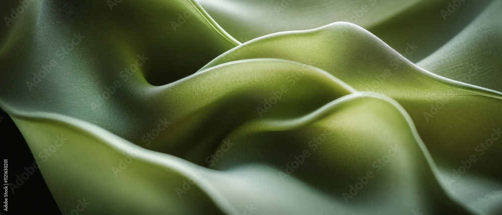 Poster close-up of soft green fabric textures: abstract waves and curves for nature and design themes in st