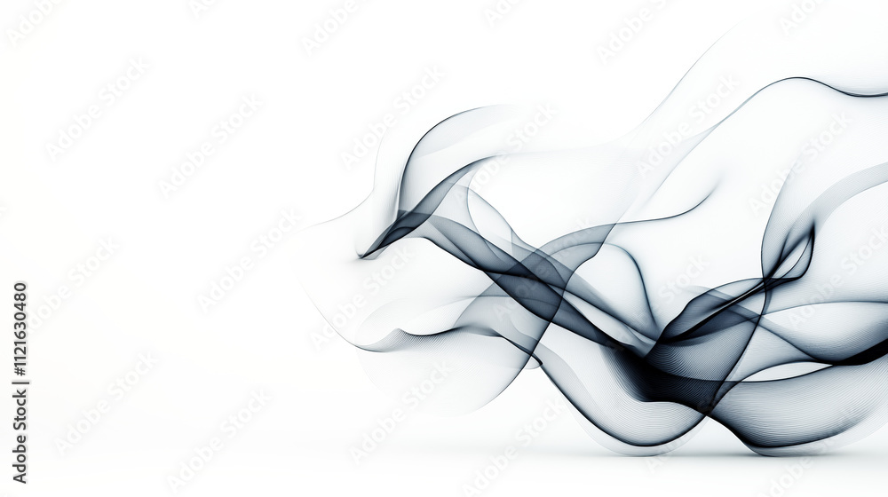 Poster soft, flowing black smoke swirls gracefully against a light background, creating an abstract and eth