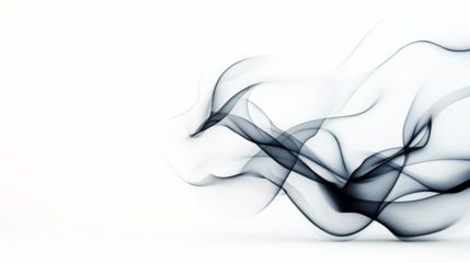 Soft, flowing black smoke swirls gracefully against a light background, creating an abstract and ethereal visual effect with a sense of motion and elegance.