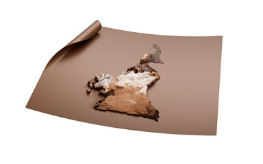 Map Of Cameroon Old Style Brown On Unrolled Map Paper Sheet On White Background, 3d illustration

