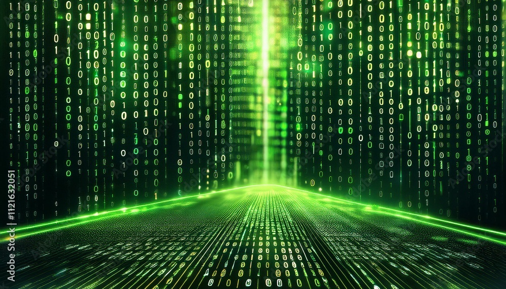 Wall mural binary digital code, computer generated seamless loop abstract motion background