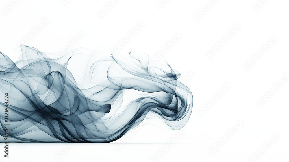 Poster abstract wisps of black smoke swirl gracefully against a minimalist light background, creating an et