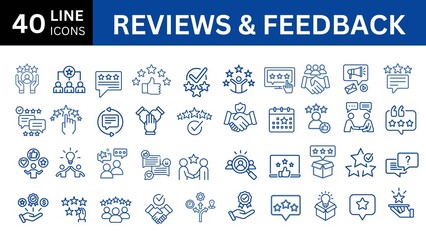 Reviews and Feedback set of web icons in line style.