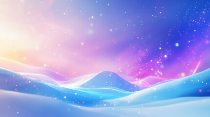 Obraz premium A serene digital landscape with soft hills and a dreamy pastel sky filled with sparkling stars.