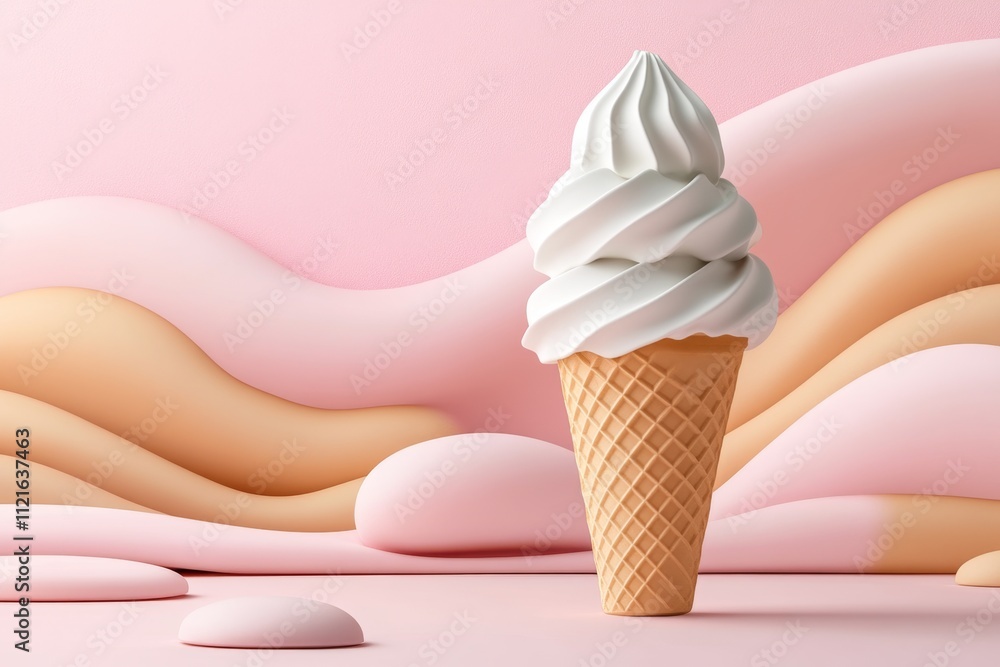 Fototapete a clean geometric illustration of an ice cream cone with two scoops, rendered in bold, simple lines 