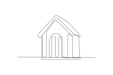 Simple pet house continuous outline vector. Dog house one-line art drawing