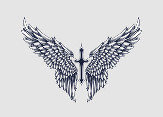 Obraz premium Vector angel wings with crosses in vintage style 