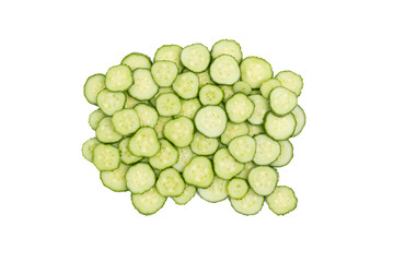 Heap of fresh cucumber slices on white background