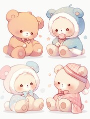 Obraz premium Pastel Kawaii Animal Stickers: Cute Characters in Clip Art Style