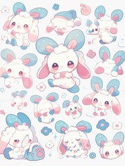 Obraz premium Pastel Kawaii Animal Stickers: Cute Characters in Clip Art Style