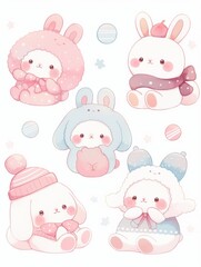 Pastel Kawaii Animal Stickers: Cute Characters in Clip Art Style