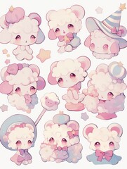 Obraz premium Pastel Kawaii Animal Stickers: Cute Characters in Clip Art Style