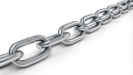 Obraz premium A chain of silver links is shown in a white background