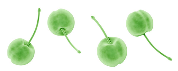 3d icon, 3d illustration, fresh green cute cherry set on an isolated background