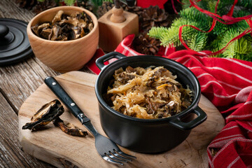 Traditional polish sauerkraut with mushrooms.