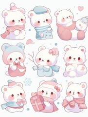 Fototapeta premium Pastel Kawaii Animal Stickers: Cute Characters in Clip Art Style