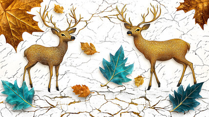Two decorative deer on a cracked background