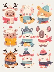 Pastel Kawaii Animal Stickers: Cute Characters in Clip Art Style
