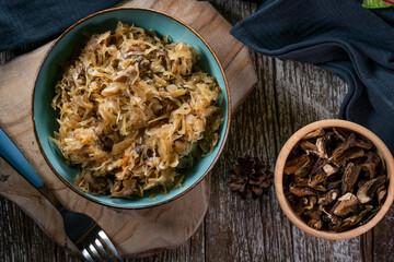 Traditional polish sauerkraut with mushrooms.