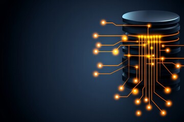 A flat design of a secure database network, featuring glowing locks and arrows symbolizing connections