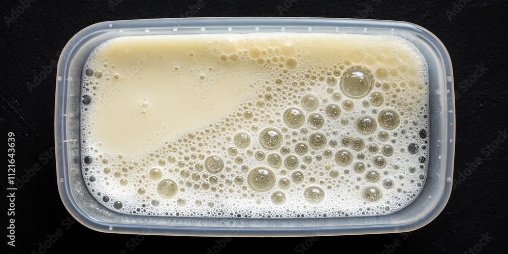 Poster a container of milk with bubbles in it