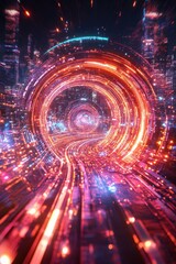 Obraz premium Hypnotic Vortex: A Mesmerizing Journey through the Cyberpunk Metropolis