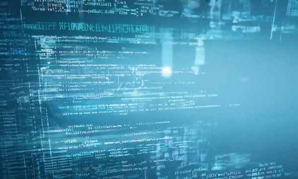 Close-up shot of a laptop screen displaying complex algorithms and AI code, with a person typing rapidly, showcasing machine learning development