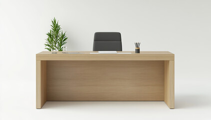 Modern Office Desk in Light-Oak with Studio-White Accents: Isolated Workspace Furniture on White Background, High-Resolution Professional Photo