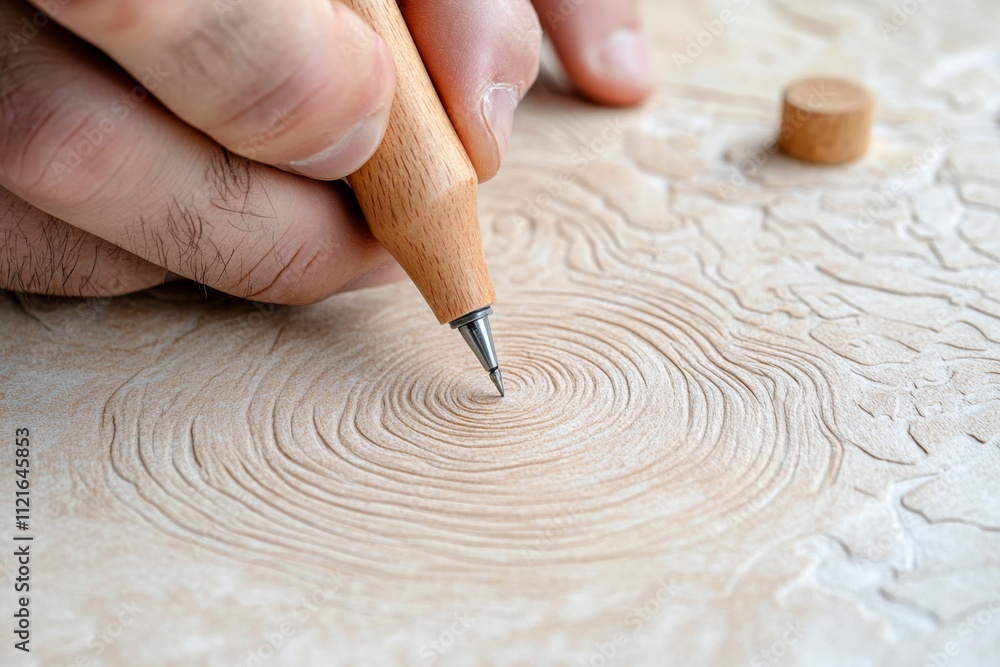 Aufkleber a hyper-realistic close-up of a designer hand sketching on a textured paper with a fine-tip pen, cap