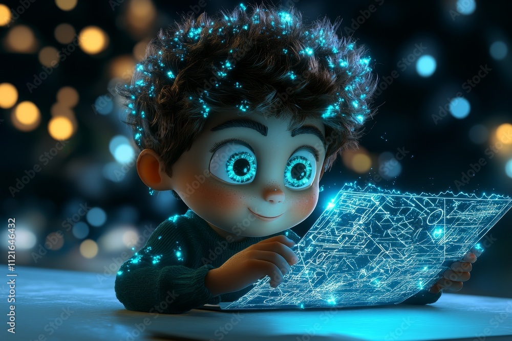 Poster a magical depiction of a designer creating glowing blueprints that float in the air, surrounded by e