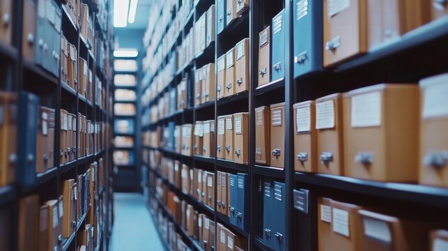 Archive Storage Room with Rows of Files