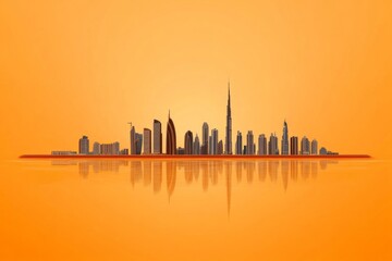Obraz premium A minimalist flat design of Abu Dhabi skyline, drawn with clean lines and soft golden hues representing desert tones