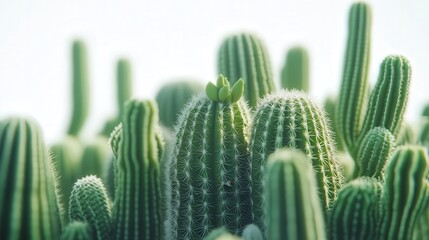 a cactus, featuring detailed spines and a rich green color, with a bright white background that enhances the plantas unique silhouette and shap