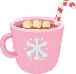 Christmas cacao. Christmas hot drink with marshmallow. Xmas hot chocolate. Vector illustration. Festive drink. Christmas. New year