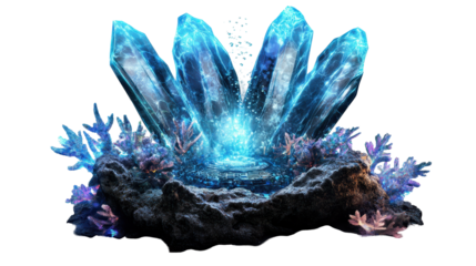 Vibrant crystals with luminous accents. transparent background