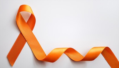Leukemia Awareness Symbol. Orange Ribbon with Copy Space for Text. White Background Isolated. Flat Lay Top View.