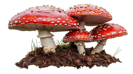 Obraz premium Vibrant red mushrooms growing in nature. transparent background
