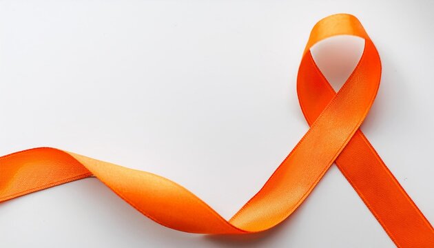 Leukemia Awareness Symbol. Orange Ribbon with Copy Space for Text. White Background Isolated. Flat Lay Top View.
