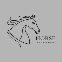 Minimalist elegant logo design featuring a stylized horse head with flowing mane and classic serif text 