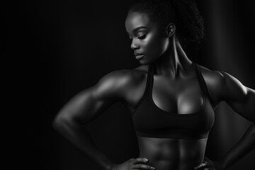 A toned athlete showcases strength and confidence in shadows.