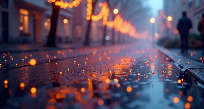 Rain Drops (April Showers) – Soft rain drops glistening, bringing rejuvenation to the spring landscape, with golden fireflies glowing in the gentle atmosphere.