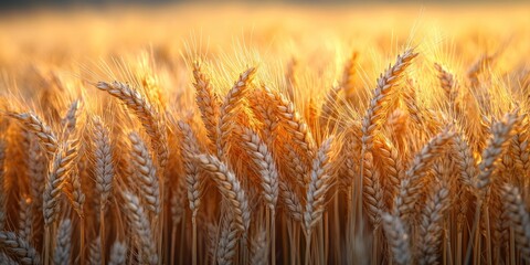 Fototapeta premium Close-up of Ripe Wheat Stalks in a Golden Field