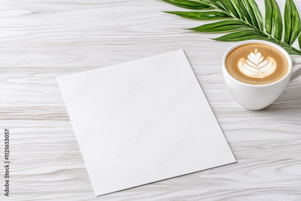 Poster A serene shot of a graphic design desk with an open sketchbook, a tablet, and a cup of coffee beside it