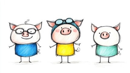 Obraz premium Charming cartoon pigs with glasses and clothing showcasing playful character and whimsical design