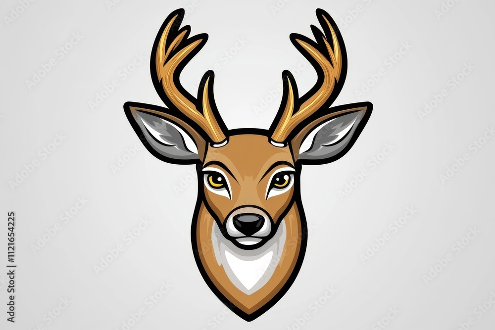Aufkleber A simple vector design of a deer head, emphasizing its antlers and eyes with sharp lines and muted colors