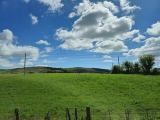 Cumulus Clouds Over Grassland Landscape